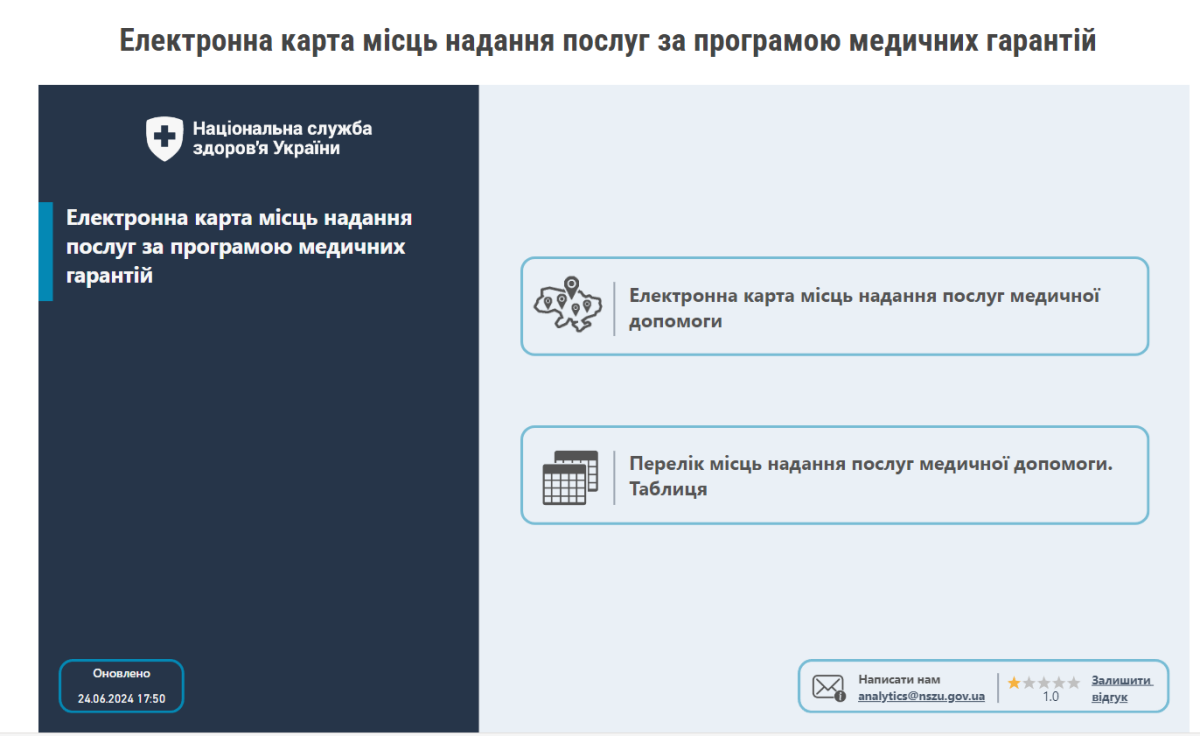 «Електронна карта місць надання послуг за програмою медичних гарантій»
